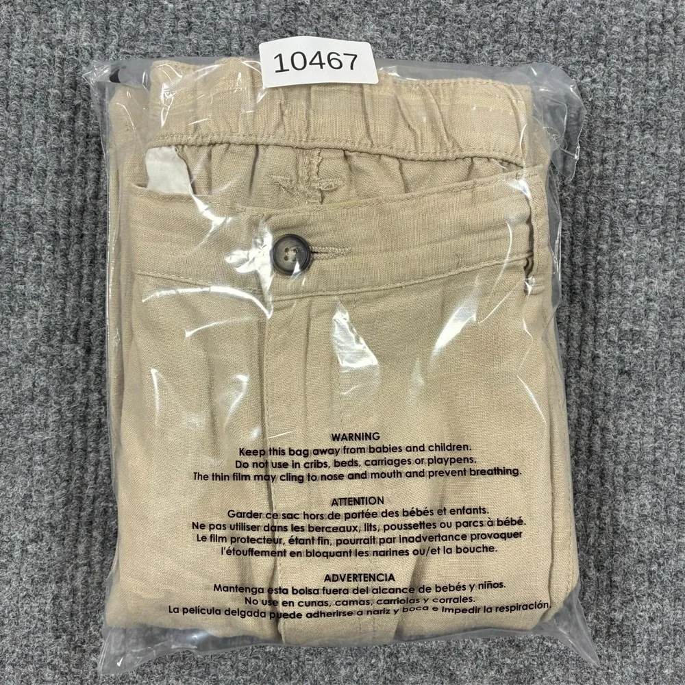 Tasso Elba Island Mens Pants Size 2XL Beige Linen Blend Straight Leg High Rise